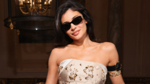 Kylie Jenner Celebrates Her 28th Birthday in a Glamorous Sheer Lace Two-Piece Set